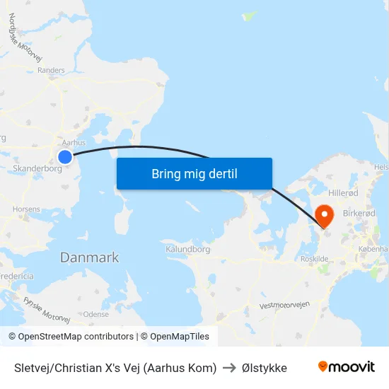 Sletvej/Christian X's Vej (Aarhus Kom) to Ølstykke map
