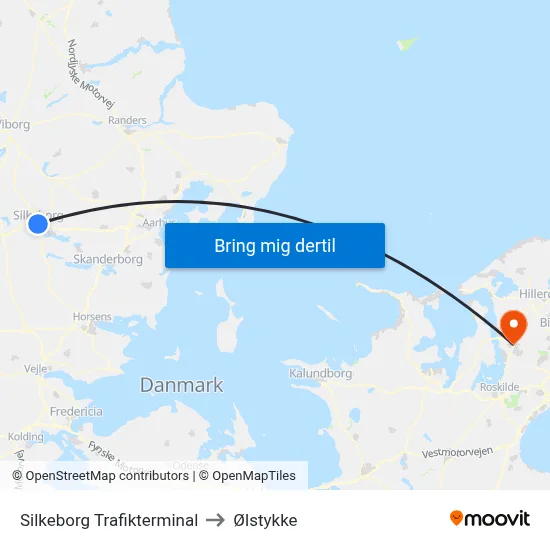 Silkeborg Trafikterminal to Ølstykke map