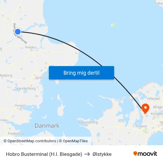 Hobro Busterminal (H.I. Biesgade) to Ølstykke map