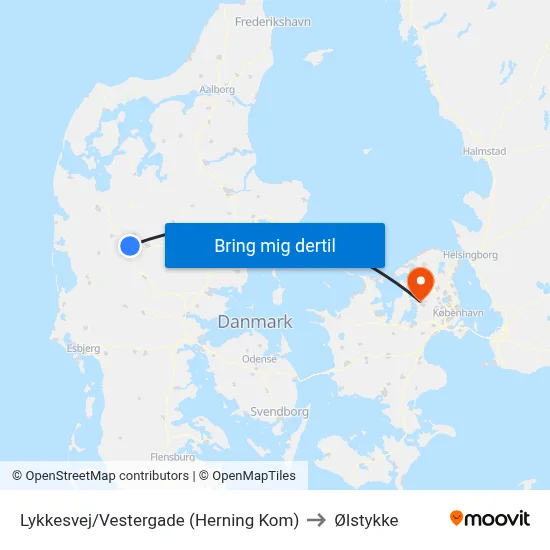 Lykkesvej/Vestergade (Herning Kom) to Ølstykke map