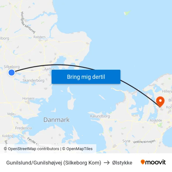 Gunilslund/Gunilshøjvej (Silkeborg Kom) to Ølstykke map