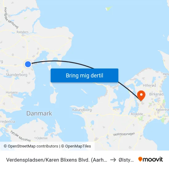 Verdenspladsen/Karen Blixens Blvd. (Aarhus Kom) to Ølstykke map
