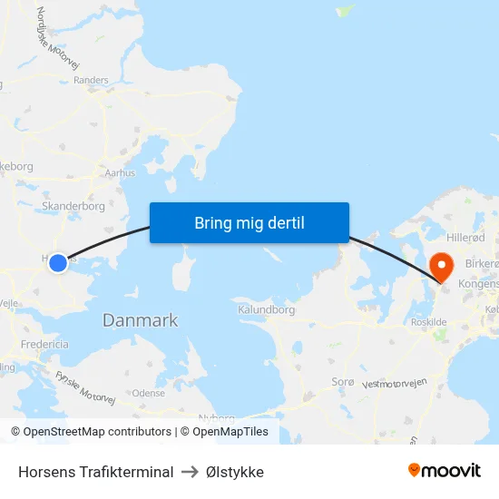 Horsens Trafikterminal to Ølstykke map