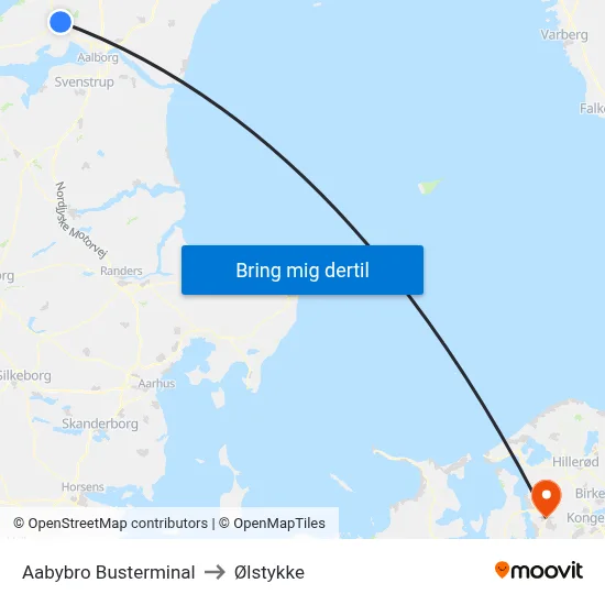 Aabybro Busterminal to Ølstykke map