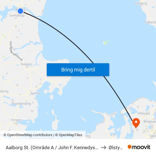 Aalborg St. (Område A / John F. Kennedys Plads) to Ølstykke map