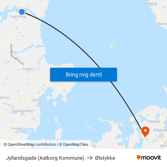 Jyllandsgade (Aalborg Kommune) to Ølstykke map