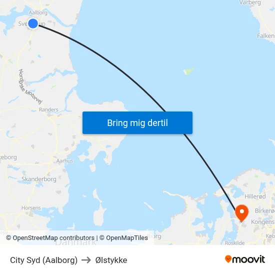 City Syd (Aalborg) to Ølstykke map