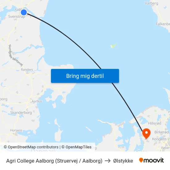Agri College Aalborg (Struervej / Aalborg) to Ølstykke map