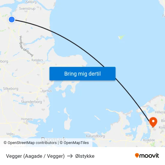 Vegger (Aagade / Vegger) to Ølstykke map
