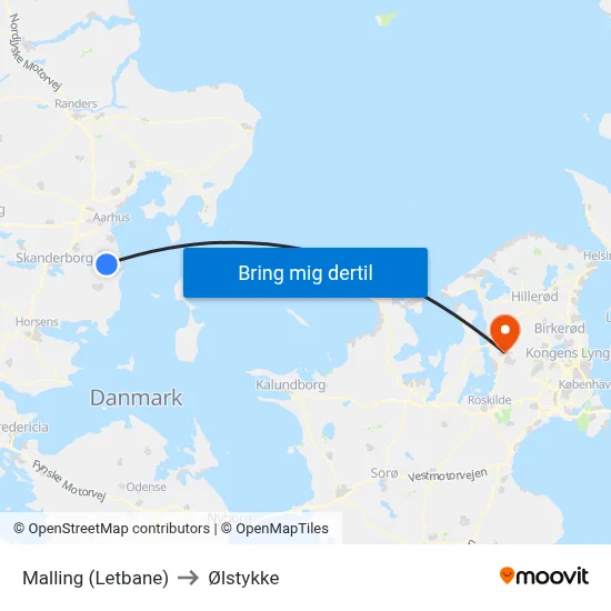 Malling (Letbane) to Ølstykke map