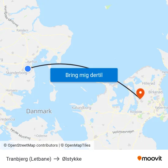 Tranbjerg (Letbane) to Ølstykke map