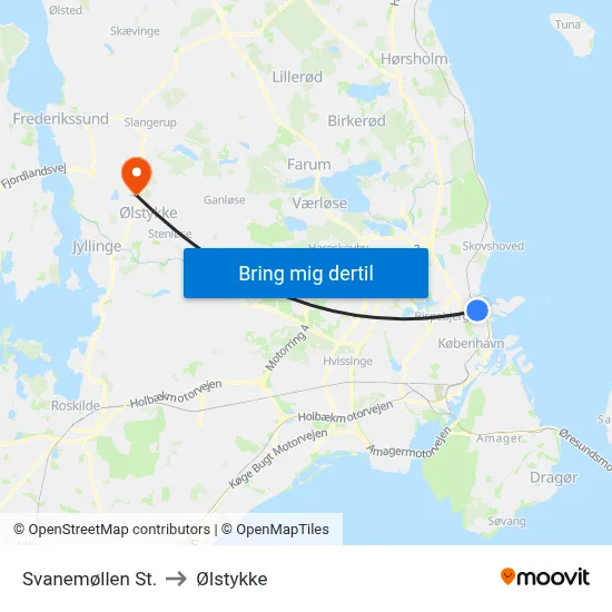 Svanemøllen St. to Ølstykke map
