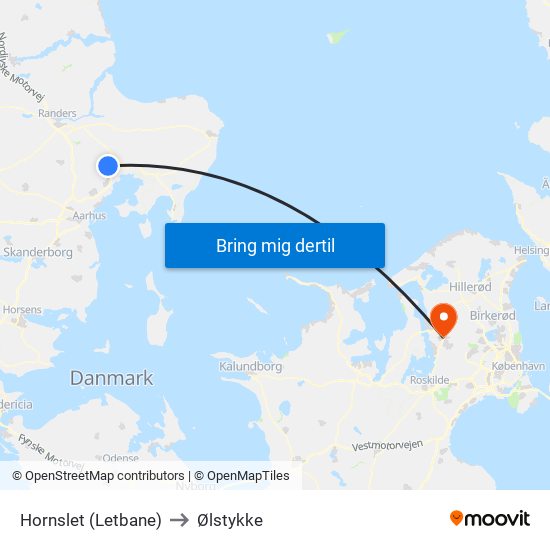 Hornslet (Letbane) to Ølstykke map