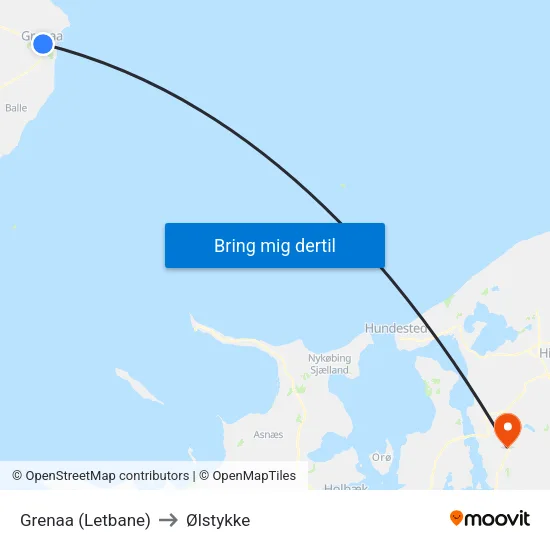 Grenaa (Letbane) to Ølstykke map