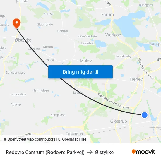 Rødovre Centrum (Rødovre Parkvej) to Ølstykke map