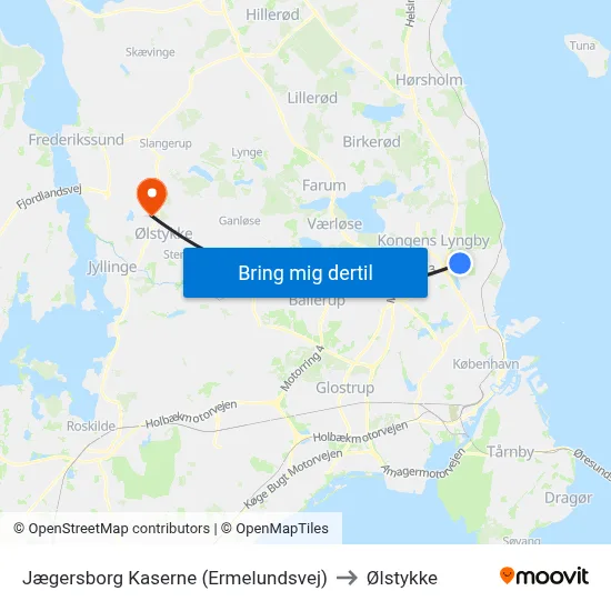 Jægersborg Kaserne (Ermelundsvej) to Ølstykke map