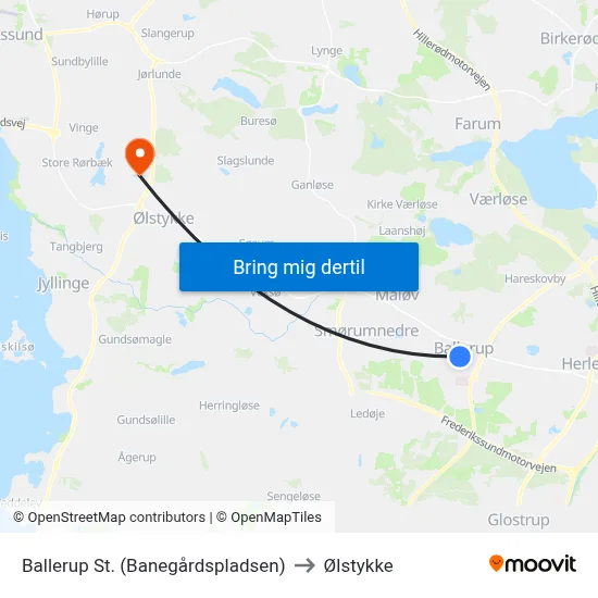 Ballerup St. (Banegårdspladsen) to Ølstykke map