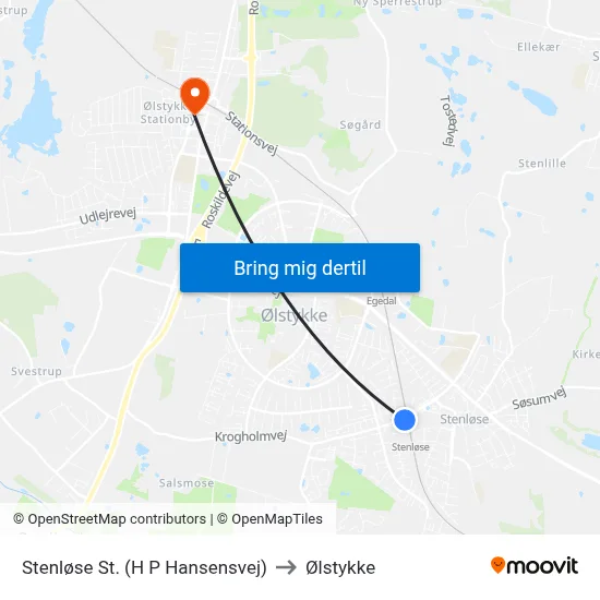 Stenløse St. (H P Hansensvej) to Ølstykke map