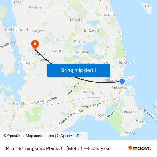 Poul Henningsens Plads St. (Metro) to Ølstykke map