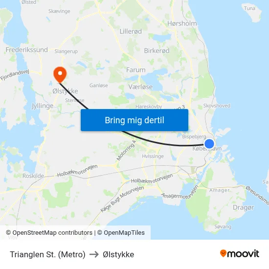 Trianglen St. (Metro) to Ølstykke map