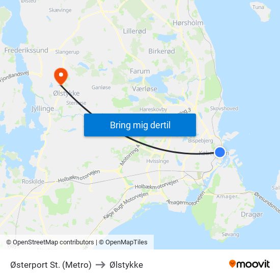 Østerport St. (Metro) to Ølstykke map