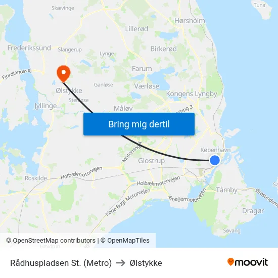 Rådhuspladsen St. (Metro) to Ølstykke map