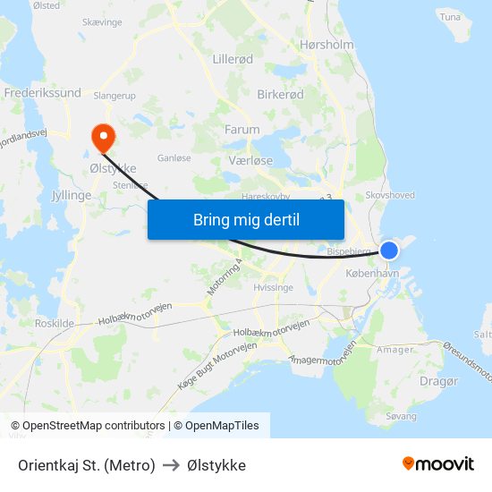Orientkaj St. (Metro) to Ølstykke map
