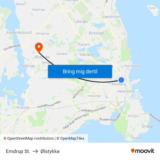Emdrup St. to Ølstykke map