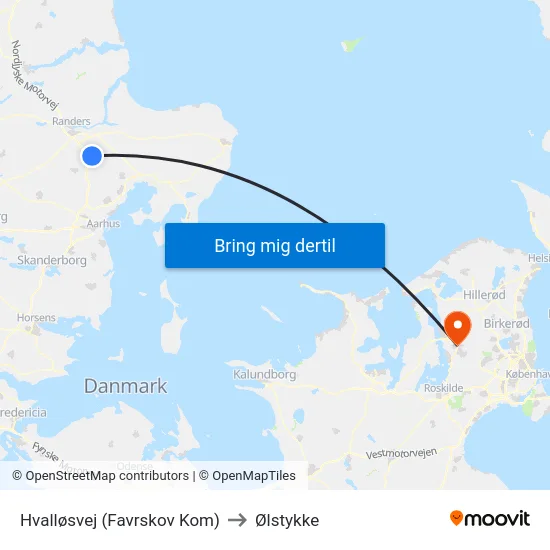 Hvalløsvej (Favrskov Kom) to Ølstykke map