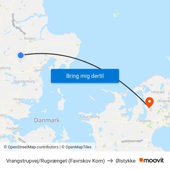 Vrangstrupvej/Rugvænget (Favrskov Kom) to Ølstykke map