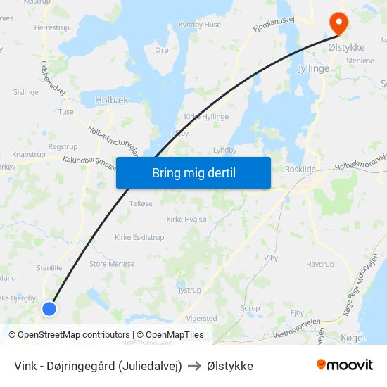 Vink - Døjringegård (Juliedalvej) to Ølstykke map