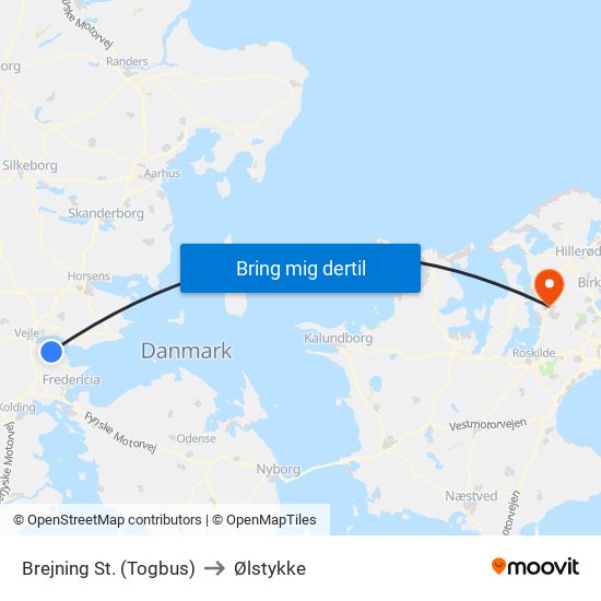 Brejning St. (Togbus) to Ølstykke map
