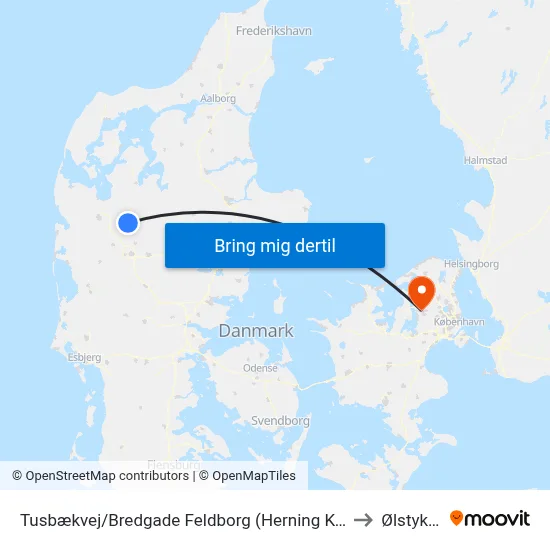 Tusbækvej/Bredgade Feldborg (Herning Kom) to Ølstykke map