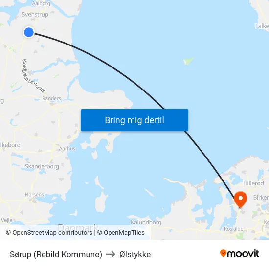 Sørup (Rebild Kommune) to Ølstykke map