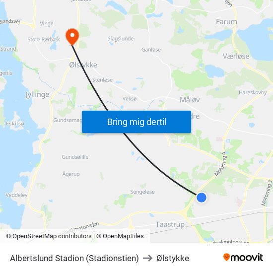 Albertslund Stadion (Stadionstien) to Ølstykke map