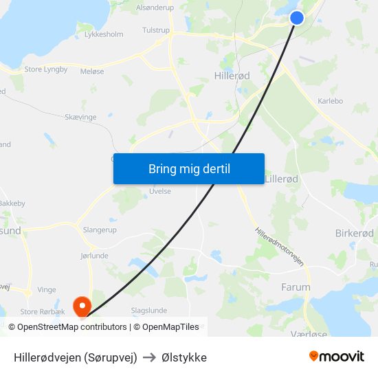 Hillerødvejen (Sørupvej) to Ølstykke map