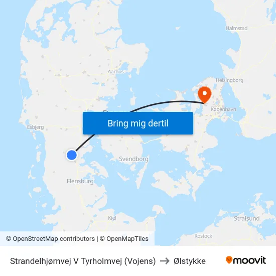Strandelhjørnvej V Tyrholmvej (Vojens) to Ølstykke map