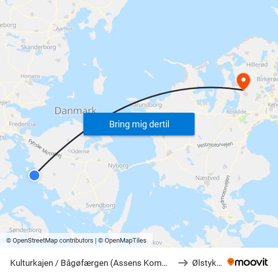 Kulturkajen / Bågøfærgen (Assens Kommune) to Ølstykke map