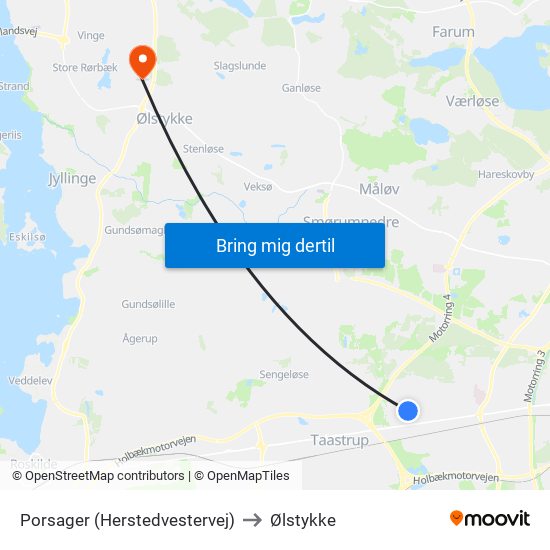 Porsager (Herstedvestervej) to Ølstykke map