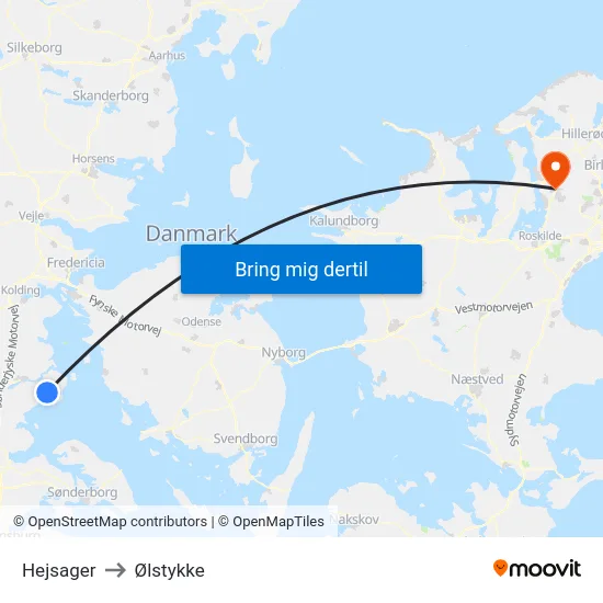 Hejsager to Ølstykke map