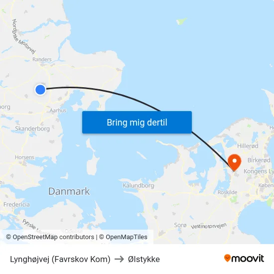Lynghøjvej (Favrskov Kom) to Ølstykke map