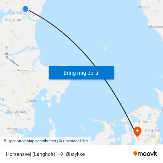 Horsensvej (Langholt) to Ølstykke map