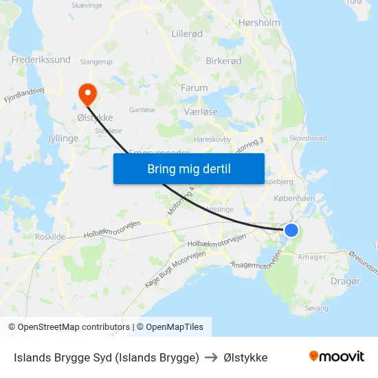 Islands Brygge Syd (Islands Brygge) to Ølstykke map