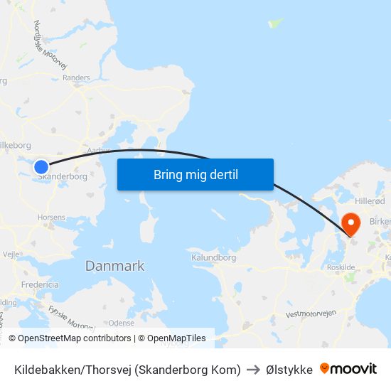 Kildebakken/Thorsvej (Skanderborg Kom) to Ølstykke map