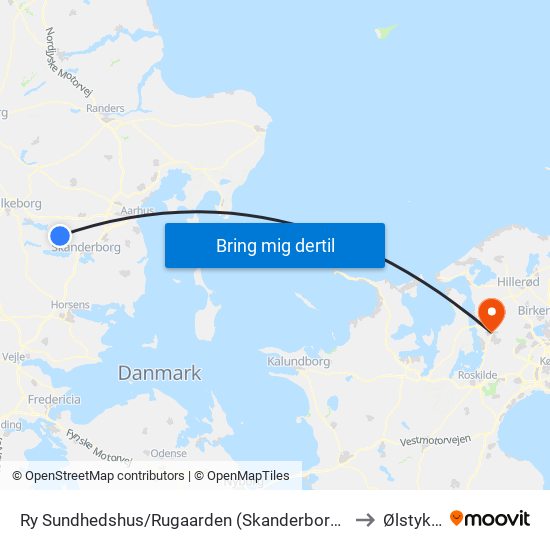 Ry Sundhedshus/Rugaarden (Skanderborg Kom) to Ølstykke map