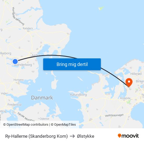 Ry-Hallerne (Skanderborg Kom) to Ølstykke map