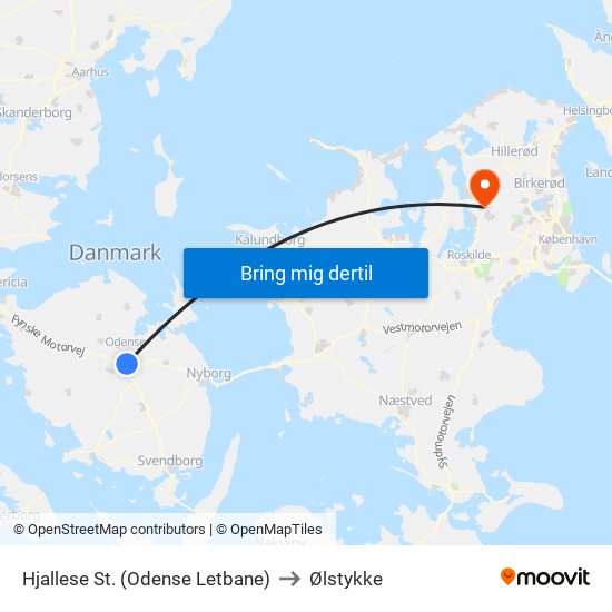 Hjallese St. (Odense Letbane) to Ølstykke map