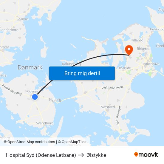 Hospital Syd (Odense Letbane) to Ølstykke map