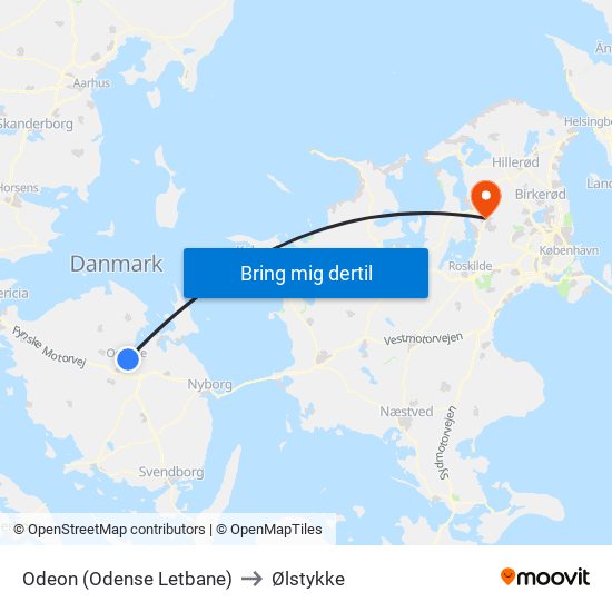 Odeon (Odense Letbane) to Ølstykke map