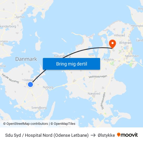 Sdu Syd / Hospital Nord (Odense Letbane) to Ølstykke map